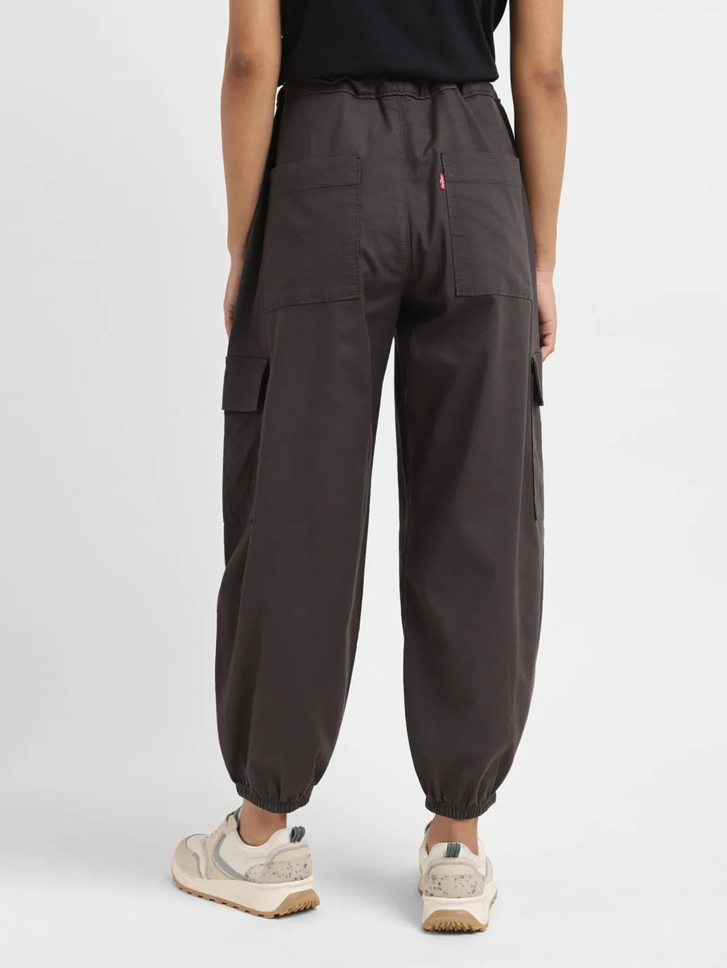 Women's High Rise Black Loose Tapered Fit Trousers