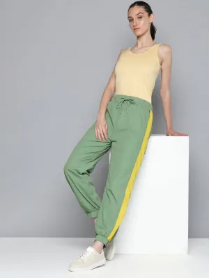 Women's Mid Rise Green Loose Tapered Fit Joggers