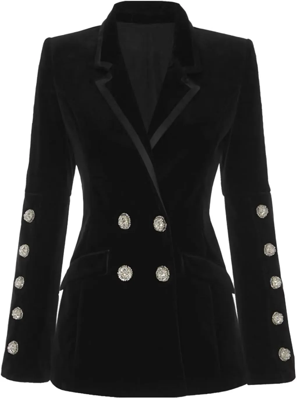 Women's Velvet Blazer Double Breasted Suit Coat Prom Wedding Work Lady Tuxedos Jacket