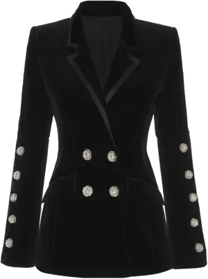 Women's Velvet Blazer Double Breasted Suit Coat Prom Wedding Work Lady Tuxedos Jacket