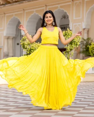 Yellow Crop-top & Tiered Skirt Set