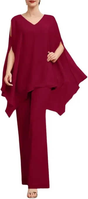 Zongqiven Womens Wedding Guest Pant Suit 2 Piece Set Formal Chiffon Evening Party Outfit