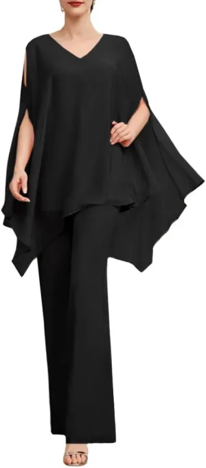 Zongqiven Womens Wedding Guest Pant Suit 2 Piece Set Formal Chiffon Evening Party Outfit