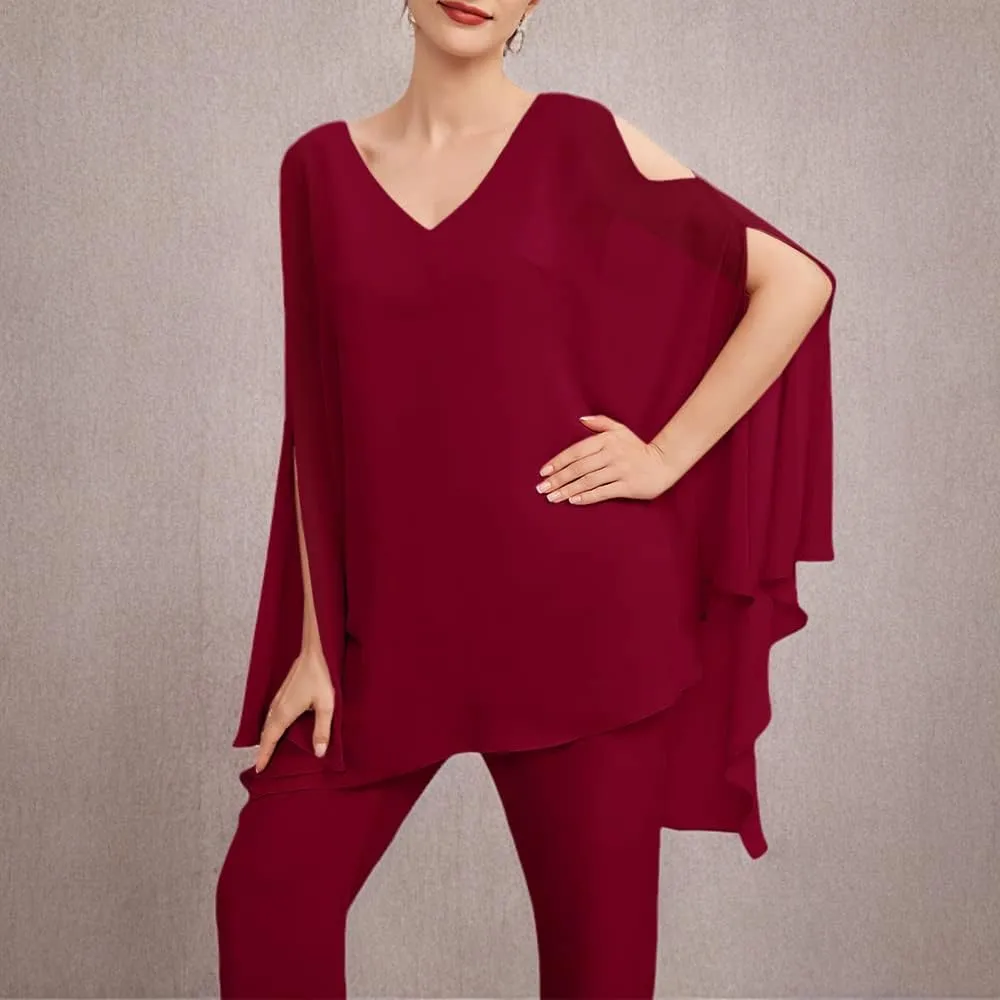 Zongqiven Womens Wedding Guest Pant Suit 2 Piece Set Formal Chiffon Evening Party Outfit