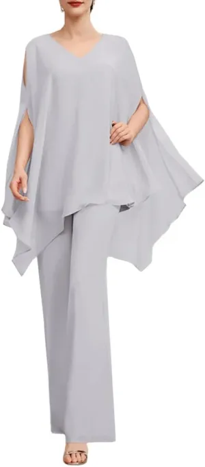 Zongqiven Womens Wedding Guest Pant Suit 2 Piece Set Formal Chiffon Evening Party Outfit