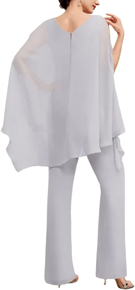 Zongqiven Womens Wedding Guest Pant Suit 2 Piece Set Formal Chiffon Evening Party Outfit