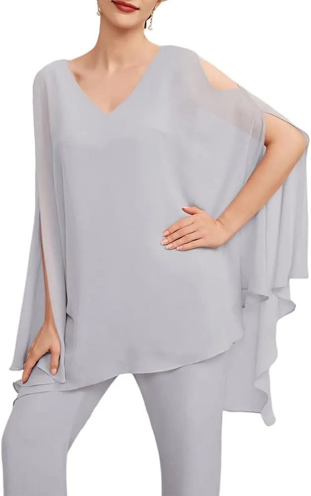 Zongqiven Womens Wedding Guest Pant Suit 2 Piece Set Formal Chiffon Evening Party Outfit