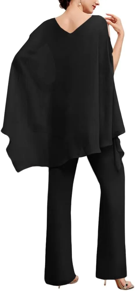 Zongqiven Womens Wedding Guest Pant Suit 2 Piece Set Formal Chiffon Evening Party Outfit