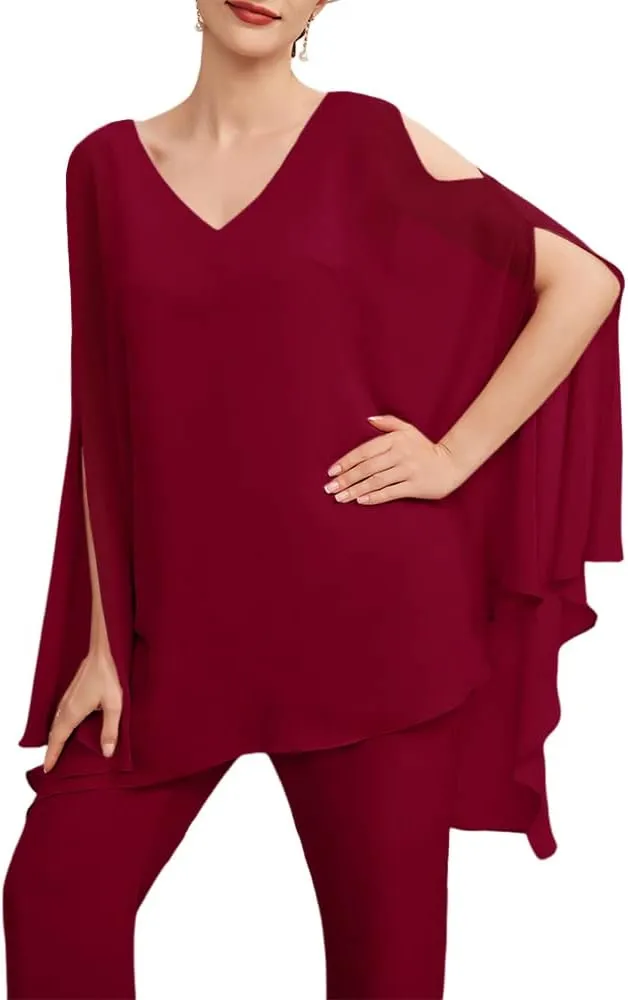 Zongqiven Womens Wedding Guest Pant Suit 2 Piece Set Formal Chiffon Evening Party Outfit