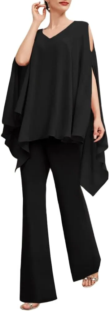 Zongqiven Womens Wedding Guest Pant Suit 2 Piece Set Formal Chiffon Evening Party Outfit